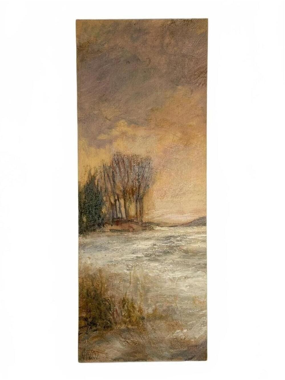 Original Tonalist Style Landscape Oil Painting Signed White 2002 Wood Panel Art